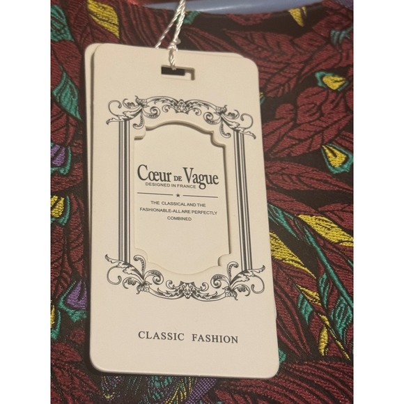 HuangJiWu Jewel Tone Jacquard Fit & Flare Bird Print Dress show XL Fit US 10 New - Picture 7 of 16